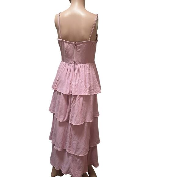 Aubrey Parks Blush Pink Tiered Maxi Dress Lace-Up Front Size- Small - Picture 5 of 8